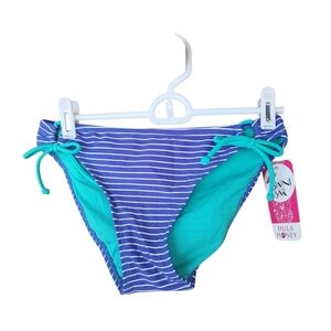 Hula Honey Blue Striped Side Tie Bikini Bottom Small